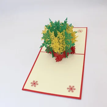 3D Ručné 2019 Vianoce Dvakrát Farba Zelená Žltá Snowflake Strom Papier, Pohľadnice Nový Rok Podnikania Deti Priateľ Dar