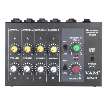 Ammoon AM-228 Audio Zvuk Mixér Ultra-kompaktný Nízka Hlučnosť 8 Kanálov Mono Stereo Zvuk Miešanie Konzola so sieťovým Adaptérom Kábel