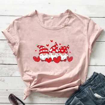 Farebné Tri Trpaslíci Holding Srdce T-shirt Roztomilý Ženy Valentine Graphic Tee Top Funny Valentína Darček Tričko Camiseta