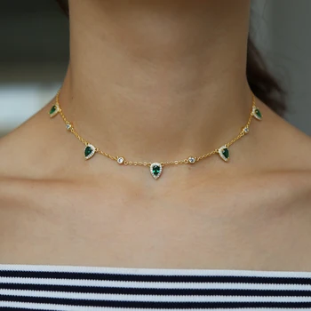 Bohemia 2018 zlatá farba zelený kameň vyhlásenie reťazca náhrdelník choker módne šperky pre ženy eleganciu darček štýlové šperky