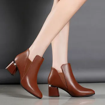 Cresfimix damskie buty botas femininas ženy kvalitné hnedé vysokým podpätkom jeseň členková obuv pre office lady klasické topánky a6435