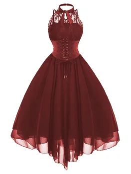 2019 Nový Vintage Šaty vestidos Módne Ženy Stredovekých historických gotický súd šaty tortu sukne čipky skrížiť Šaty ropa muje