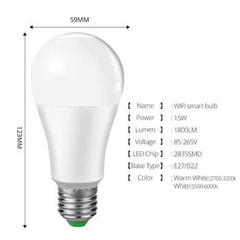15W WiFi Smart Žiarovky Ampoule LED E27 B22 Inteligentné Lampy lampada Pracovať S Echo alexa google Asistent, Ovládanie Hlasom