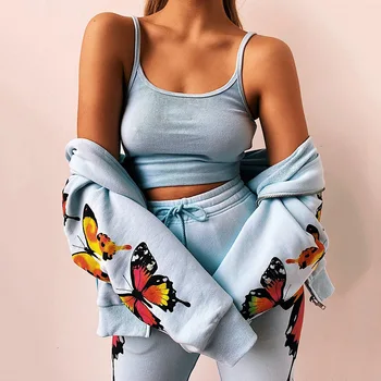 WANYUCL 2020 nové Európske a Americké motýľ tlače dlhým rukávom s kapucňou na zips bežné sveter vyhovovali ženy
