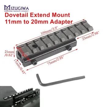 Taktické úzko spájat Pôsobnosť Rozšíriť Montáž 11 mm na 20 mm Picatinny Rail Weaver Adaptér Stúpačky Mount Puška Pištole Airsoft Lov Caza