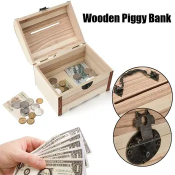 1PC Drevené Prasiatko Safe Money Box Úspory So Zámkom, drevorezbárstvo Ručné Mince úložný box Vysokej Kvality