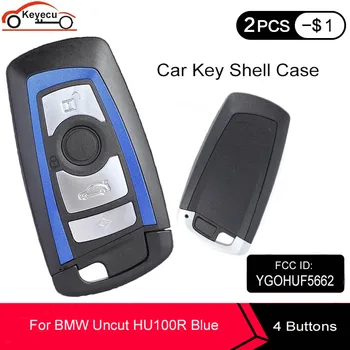 Keyecu 4 Tlačidlo Smart Remote Tlačidlo púzdro Výmena za BMW CAS4 1 3 5 7 Série 2009-2016 YGOHUF5662 Uncut HU100R Modrá