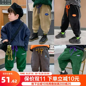 Chlapčenské Ollie velvet plus velvet čalúnená teplé bežné nohavice, veľké zimné kórejský pekný nohavice, zahraničné štýl detí nosenie.