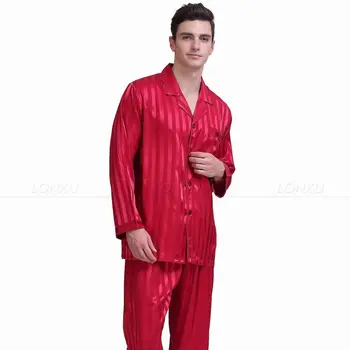 Mens Hodváb Saténové Pyžamo Nastaviť Pajama Pyžamá Nastaviť Sleepwear Nastaviť Plavky S,M,L,XL,2XL,3XL,4XL Plus Prekladané Čierna