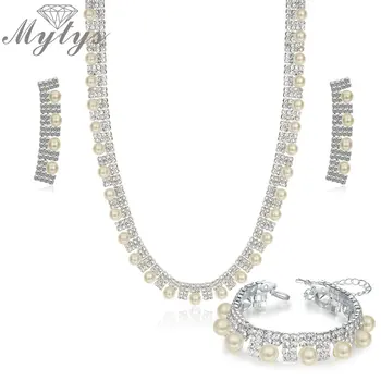 Mytys Geometrické Moderný Plochý Dizajn Crystal Pearl Šperky Sady pre Ženy, Náramok, Náušnice Náhrdelníky Sady Vysokej Kvality CN328