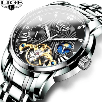 LIGE Mužov luxusné Automatické Mechanické Hodinky Klasickom obchode Sledujte Muži Tourbillon Nepremokavé Mužov Náramkové hodinky Relogio Masculino+Box