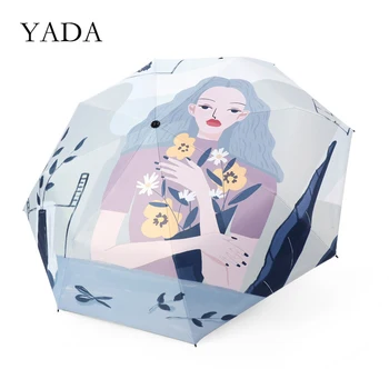 YADA 2020 Ručne Maľované Dievča Mačka Vzor 3-Skladací Dáždnik Ženy UV Rainproof Dáždnik Parasol Dážď, Slnko, Svetlo Dáždniky YD200198