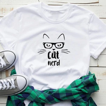 Ženy mačka blbecek Tlač Ženy tričko Bavlna Bežné Vtipné tričko Pre Pani mačka milenca Top Tee Lumbálna Tumblr