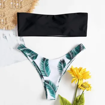 Sexy Ženy uzáver Bikini Set Listy Tlač Čalúnená Plavky Kúpacie Plavky, plážové oblečenie Plávanie Oblek biquínis cintura alta