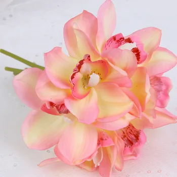 Skutočný Dotyk Cymbidium 6 Hláv Krátke Strieľať Stôl Dekorácie Kvet DIY Svadba Nevesta Strane Kvety Domova Umelé Orchidea