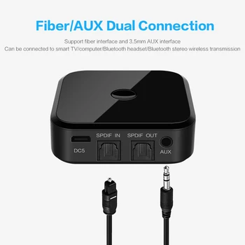 Bluetooth 5.0 HD Audio Vysielač, Prijímač Podporuje 3.5 mm AUX SPDIF Digitálny TV Bezdrôtový Adaptér
