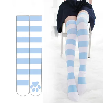 Japonský Lolita Dámske Dlhé Ponožky Kawaii Mačka Packa Tlač Prekladané Stehna Vysoké Ponožky Velvet Nad Kolená Dievčatá Cosplay Pantyhose