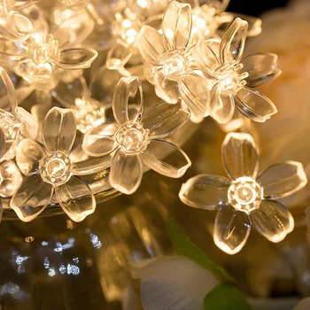 LED Vianočné Osvetlenie Kvety Kvety LED Reťazec Víla Svetla Teplá Biela Garland Rekreačný dom Izba Badroom Svadobné Dekorácie