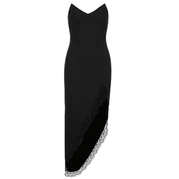 2021 Lete Ženy Black Obväz Uzáver Sexy Šaty Bez Rukávov Čipky Šitie Bez Ramienok Klub Celebrity Dráhy Party Šaty