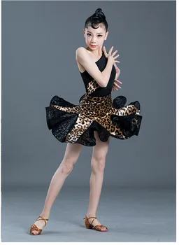 Nový Latinský Tanec Kostým Pre Dievčatá, Tanečná Sála Salsa Tango Sukne Dieťa Dieťa Leopard Latinskej Tanca Split Šaty S Trikot A Sukne