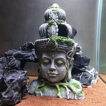 Akvárium Kamenný Budha Ornament Retro Figúrky Živice Akvárium Plaz Úkryt Jaskyňa Krajiny Dekorácie, Doplnky #