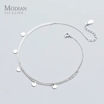 Modian Jednoduché, Dvojité Vrstva Reťazí Anklet pre Ženy, Skutočné 925 Sterling Silver Geometrické Flitrami Anklet Módne Jemné Šperky