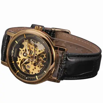 VÍŤAZ Hodinky Ženy Mechanické Hodinky Top Značky Luxusné Zlaté Kostra Kožený Remienok Elegantné Dámy Ruku Vietor Náramkové hodinky