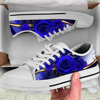 ELVISWORDS Gotický Kvet Ruže 3D Blue Ženy, Tenisky, Topánky Žena, Nízky Štýl Plátno Vulcanize Topánky pre Dospievajúce Dievčatá Čipky Zapatos