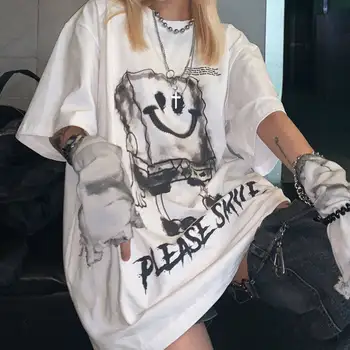 2020 Harajuku Roztomilý Kreslený T-Shirt Ženy Hip Hop Čínsky Tričko Streetwear Polovičný Rukáv Kawaii Vytlačené Tees Príležitostné Voľné Tričká