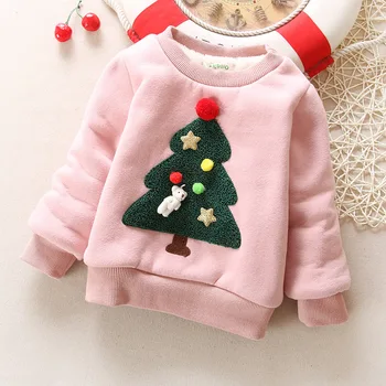 Dievčatá zimný wear plus velvet Vianočné detí nosenie Vianočný stromček plus velvet sveter