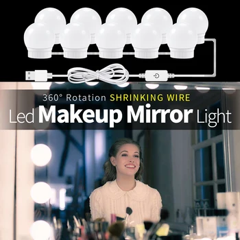 2018 Nový USB Plug Zrkadlo Svetlo 12V make-up Zrkadlo, Lampa Márnosť Svetlo LED Žiarovka Hollywood Makeup Nástroj Nástenné Svietidlo Plynulou Stmievateľné