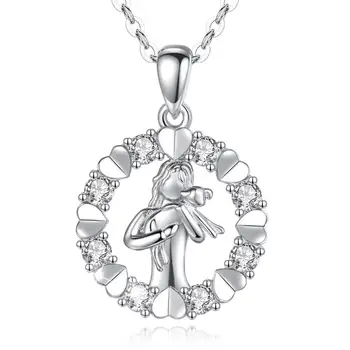 Eudora 925 Sterling Silver dievča a pes Prívesok Crystal kvet Srdce náhrdelník Šperky pre ženy narodeninovej párty Darček CYD562