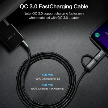FLOVEME QC 3.0 USB Kábel Micro USB, Typ C 2 v 1, Rýchle Nabíjanie Kábel Pre Samsung Galaxy S9 Note8 Pre Huawei p20 Redmi poznámka 5 pro
