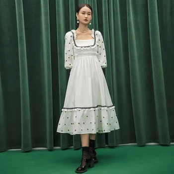YIGELILA Jeseň Vintage Šaty Žien Elegantné Šaty Ríše Slim Šaty 66007