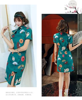 2020 Nové Jar Leto Cheongsam Štíhle Dievča Bežné Cheongsam Šaty Vintage Čínsky Kostým Krátke Šaty
