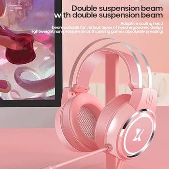 Profesionálne Priestorový Zvuk Ružová Slúchadlá Herné Headset Káblové S Mikrofónom Profesionálny Hráč RGB Svetlo Na PS4 Telefón, PC
