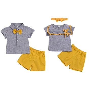 2019 Letný detský Oblek Brat a Sestra, Zodpovedajúce Oblečenie Dvojičky Detské Oblečenie pre Rodiny Zodpovedajúce T Shirt Girl Šaty