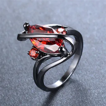 Marquise Červená Zirkón Zásnubné Prstene Pre Ženy Vintage Čierneho Zlata Plné CZ Kameň snubný Prsteň Žena Crystal Geometrické Šperky