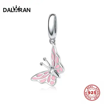 DALARAN, 925 Sterling Silver Ružová Motýľ Prívesok Charms Fit Pôvodné DIY Náramok & Náhrdelník, Čo pre Dievčatá Šperky Darček