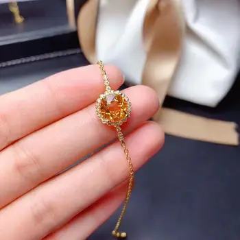 Móda žltá Citrine drahokam náramok pre ženy šperky reálne 925 striebro pozlátené dievča dátum darček birthstone hviezda znamenia