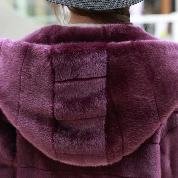 Nerazzurri dlho umelú kožušinu ženy kabát s kapucňou, dlhý rukáv, fialová chlpaté falošné kožušinový kabát prekladané hrubé teplé zimné kabát načechraný