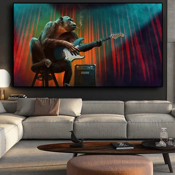 Abstrakt Gorila Plátno, Maľovanie na Fajčenie Opice Hrať na Gitaru Zvierat Plagáty Vytlačí na Stenu Umenia pre Obývacia Izba Domova Cuadros