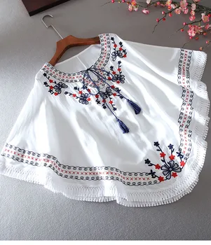 Letné Šaty 2021 Módne Kvetinové Výšivky Ženy Biele Šaty Batwing O-Krku Českého Casual Boho Šaty Vestidos Oblečenie