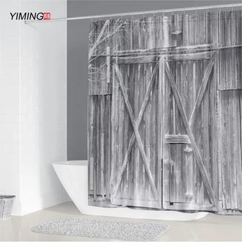 Kúpeľňa opony retro hnedé 3D drevené dvere tlač nepremokavé sprchový záves s hákom 200x180cm domáce dekorácie opony