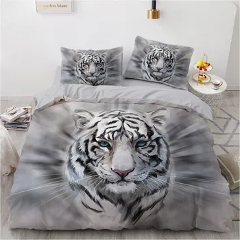 3D posteľná bielizeň Sady Black Povlaky na Prikrývku Kryt Nastaviť Cumlík Posteľná obliečka na Vankúš Kráľ, Kráľovná 203x230cm Veľkosť Zvierat Tiger Tlačené Dizajn