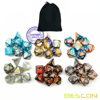 Bescon Nový Štýl 6X7 42pcs Polyhedral Dice Set, 6 Unikátnych Lesklé Dva-Tón Gemini Polyhedral 7-Die Sady pre RPG Hry DND