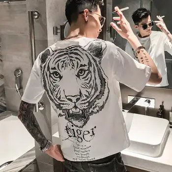 Letné plus veľkosť muži t-shirt mužov 8xl 6xl 7XL bavlny o-krku hip hop krátky rukáv T-shirt s Tiger Tlač