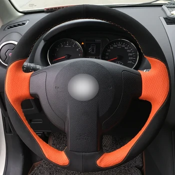 Čierny Semišový Orange Kožené Ruke Šiť Auto Volant, Kryt pre Nissan Qashqai na roky 2007-2013 Rogue na obdobie 2008-2013 X-Trail 2008