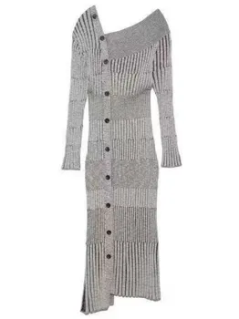 2020 Nové Maxi Šaty Žien Pevný Plášť Slim Pletené Šaty pre Ženy Strany Elegantné Tlačidlo Mäkké Asymetrické Vestidos Oblečenie