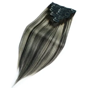 Doreen Vlasy 140 240 gramov Stroj Vyrobený Remy Balayage Sivá Clip In predlžovanie Vlasov Skutočné Prírodné Ľudské Vlasy 14 až 24 palcov